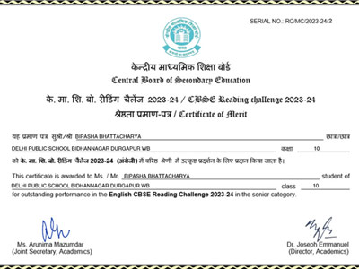 Certificate of Bipasha Bhattacharya